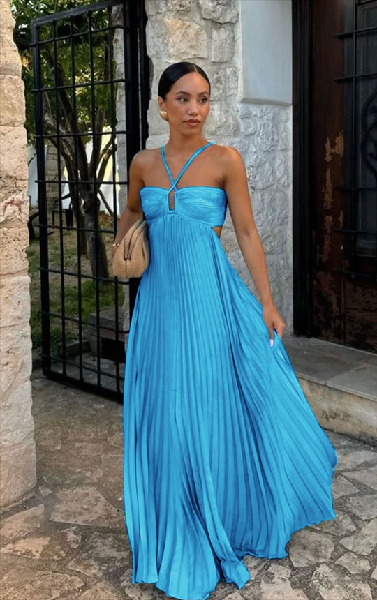 Damen Plisseekleid mit schulterfreiem Design und raffinierten Trägerdetails EB