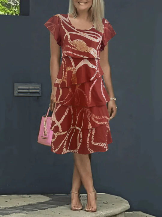 Damen fließendes Wickelkleid mit elegantem Layering und einzigartigem Muster EB