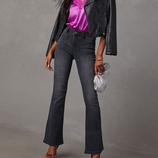 Damen Flared Jeans mit hochgeschnittenem Bund und moderner Waschung EB
