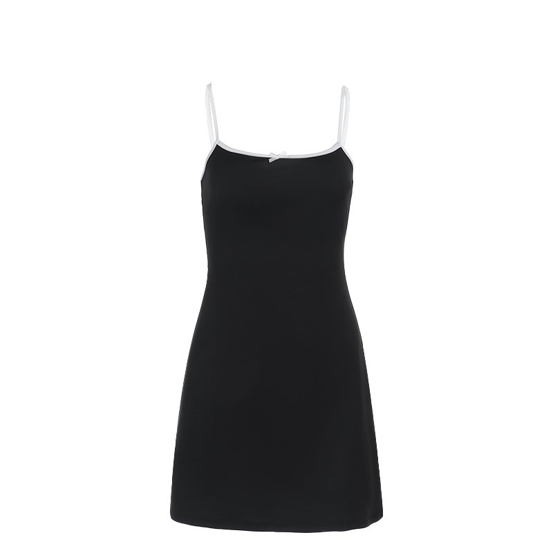 Damen lässiges Spaghetti-Träger Minikleid mit süßem Schleifendetail EB