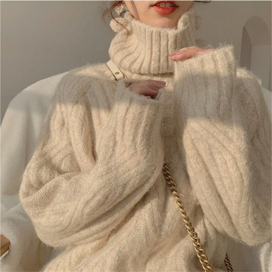 Damen Grobstrickpullover mit hohem Kragen und weichem Material EB