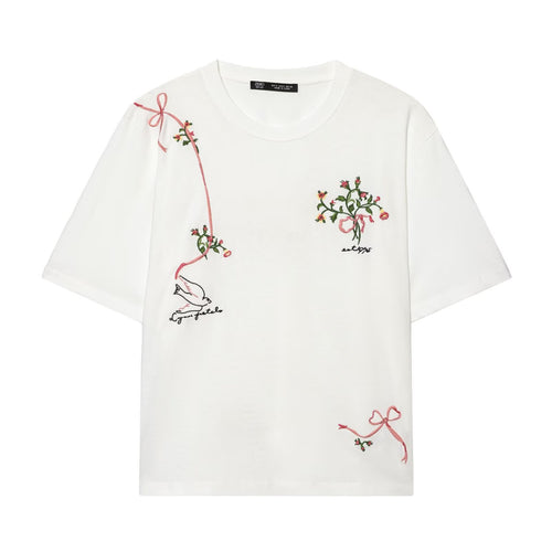 Damen T-Shirt mit feiner Stickerei und einzigartigen Drucken EB