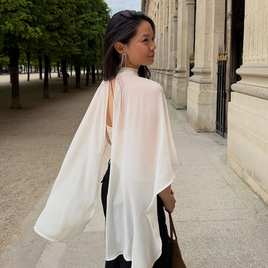 Damen elegantes Top mit transparenten Flügel-Ärmeln EB