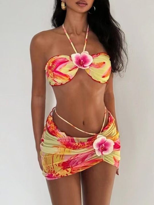 Damen Bandeau-Bikini mit verziertem Rock EB