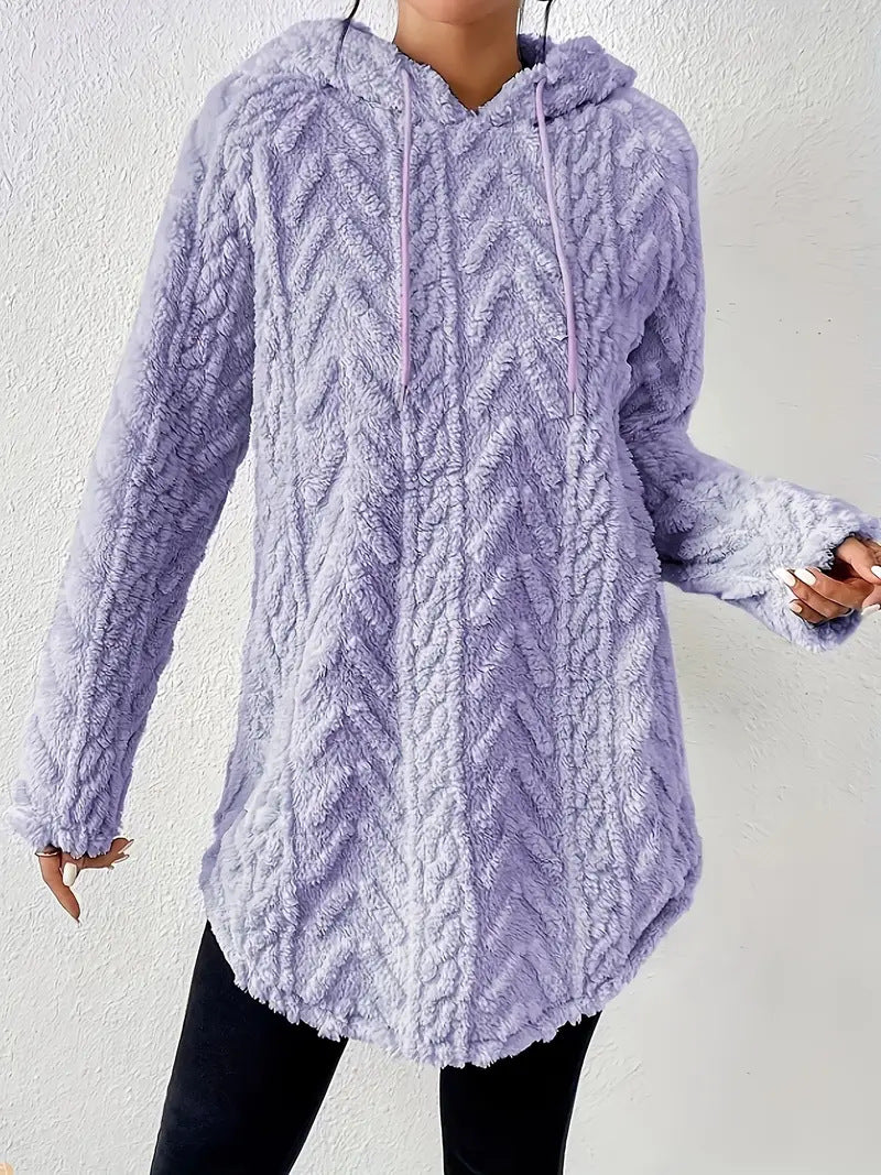 Damen gemütlicher Strickpullover mit Kapuze und Struktur EB