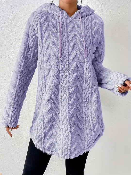 Damen Flauschiger Kapuzenpullover mit Zopfdesign EB