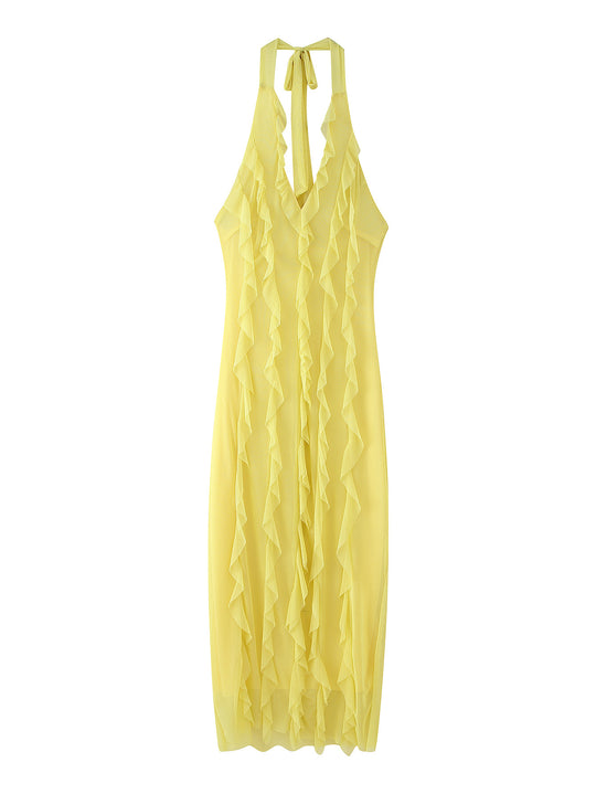 Damen Maxikleid mit voluminösem Rüschendesign EB