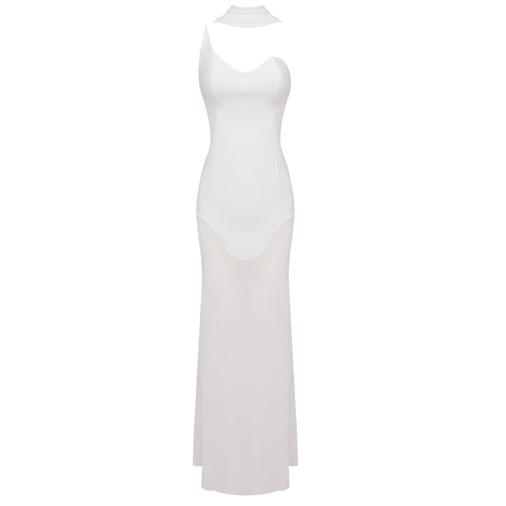Damen Maxikleid mit asymmetrischem Ausschnitt und figurbetontem Schnitt EB