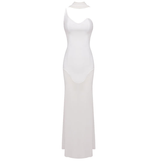 Damen Maxikleid mit asymmetrischem Ausschnitt und figurbetontem Schnitt EB