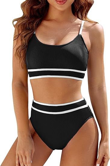 Damen Hoch tailliertes Bikini-Set mit sportlichem Top EB