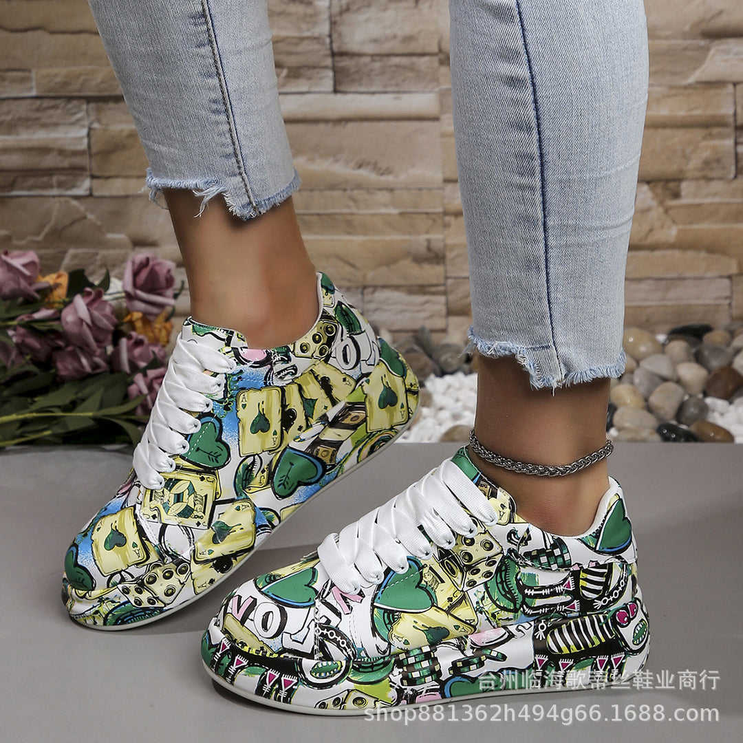 Damen modische High-Top Sneakers mit buntem Grafikdesign EB