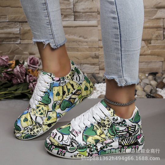 Damen modische High-Top Sneakers mit buntem Grafikdesign EB