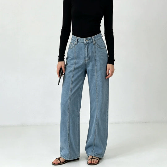 Damen nan hochtaillierte Jeans mit vertikaler Nahtpasse und weitem Bein EB