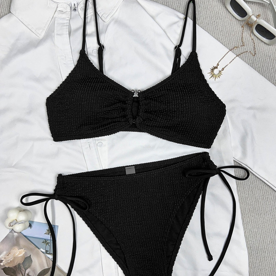 Damen Bikini mit Raffungen und Detailknopf EB