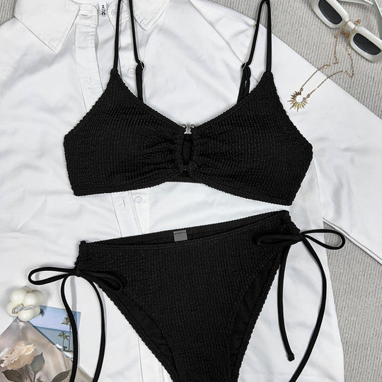 Damen Bikini mit Raffungen und Detailknopf EB