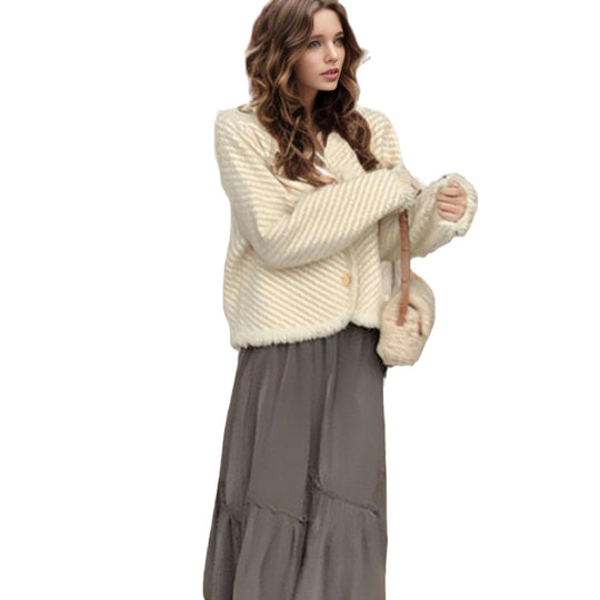 Damen Cocoon-Strickjacke mit Knopfdetails und feinem Strukturmuster EB