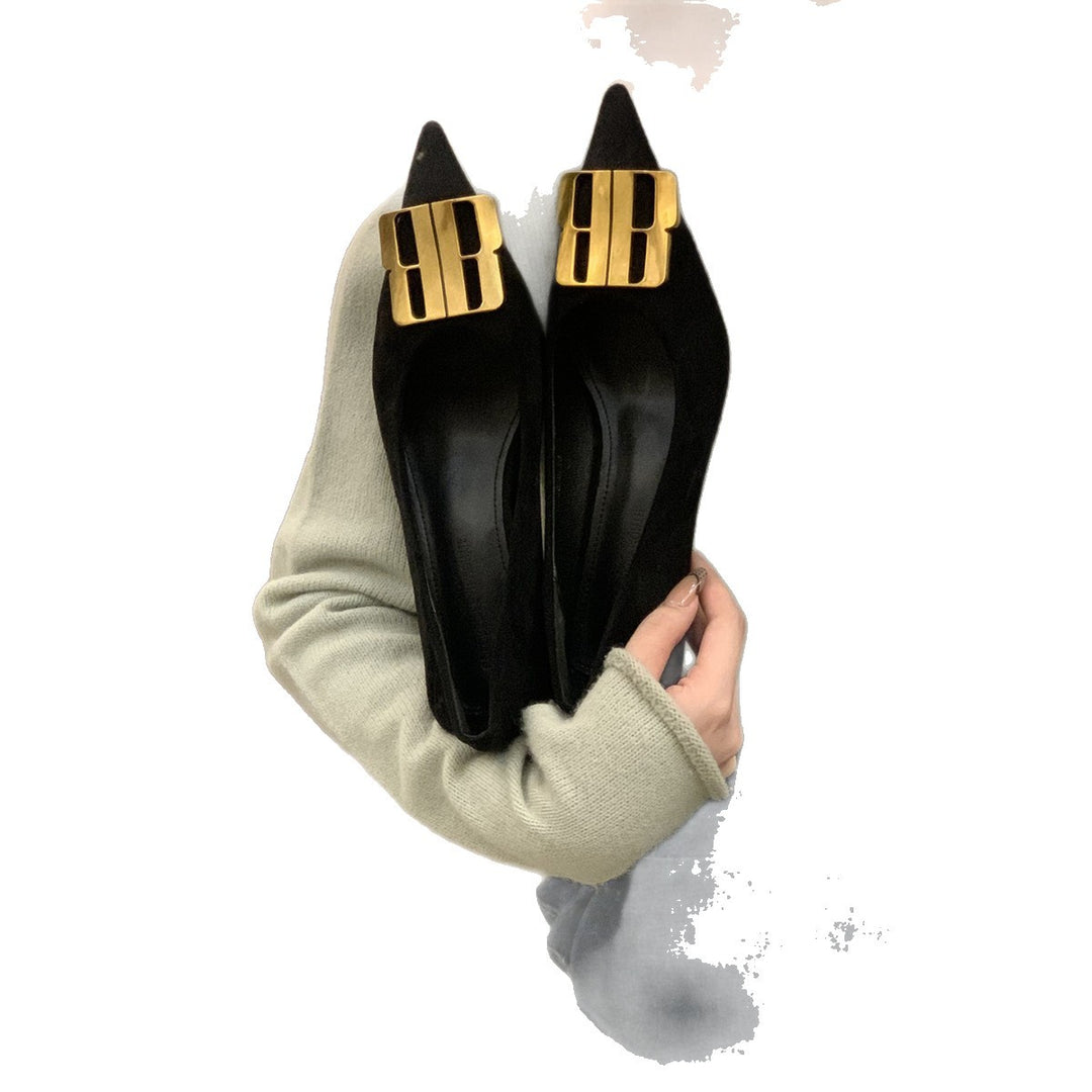 Damen Elegante spitze Pumps mit extravagantem Gold-Detail EB