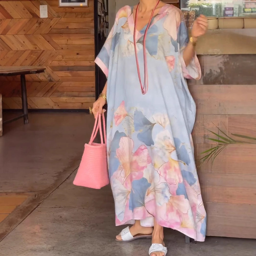 Damen Kaftan mit floralem Design und V-Ausschnitt EB