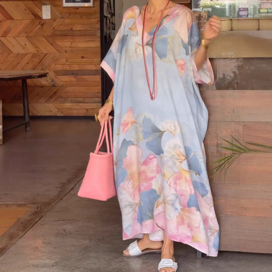 Damen Kaftan mit floralem Design und V-Ausschnitt EB