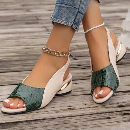 Damen Slingback-Pumps mit mittelhohem Blockabsatz und transparentem Gitter-Mesh EB