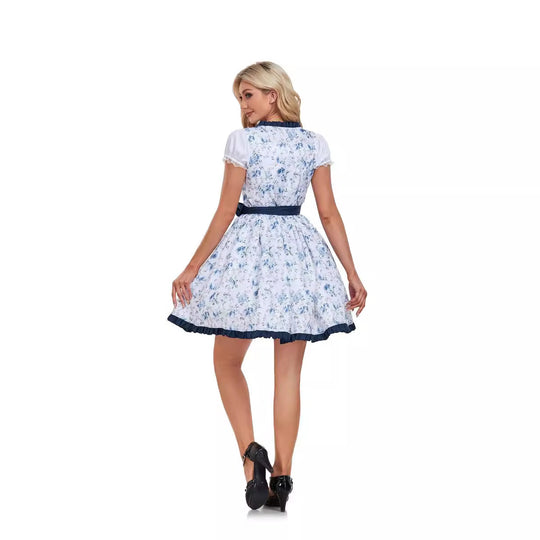 Damen nan kurzes traditionelles Dirndl mit Schnürung Spitzenbesatz Puffärmel und Schürze EB