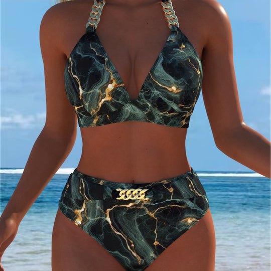 Damen Bikini mit luxuriösem Marmormuster und edlen Details EB