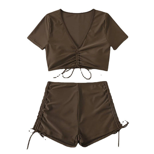 Damen Cropped Top mit dekorativen Rüschendetails und hohem Bund EB