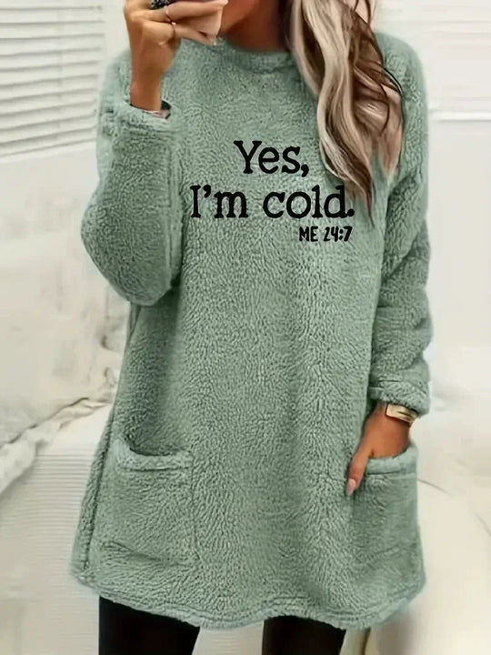 EB | Übergröße Sweatshirt Doppelseitiges Fleece Buchstabenprint Seitentaschen Langarm