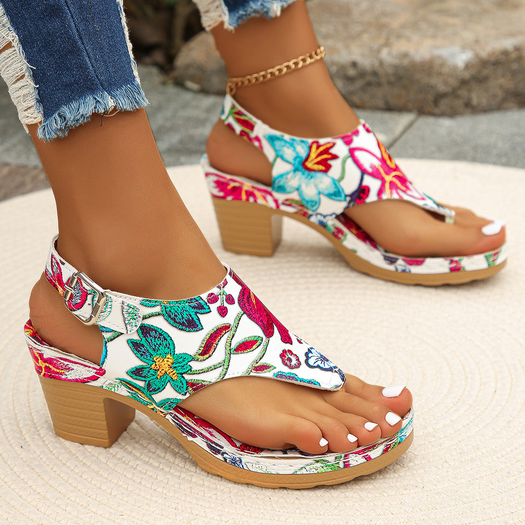 Damen Blumengestaltete Wedge-Sandaletten EB