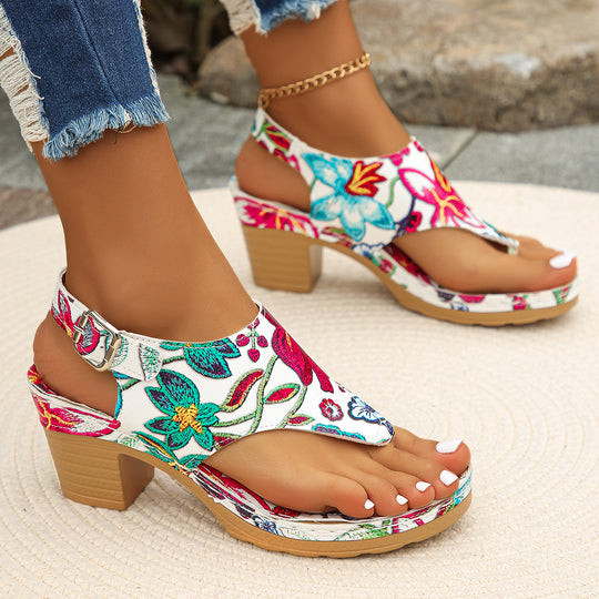 Damen Blumengestaltete Wedge-Sandaletten EB