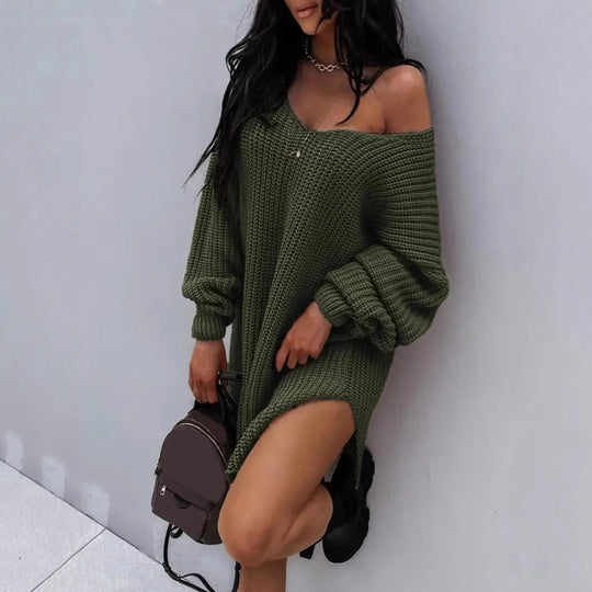 Damen Oversize Strickpullover mit offener Schulter EB