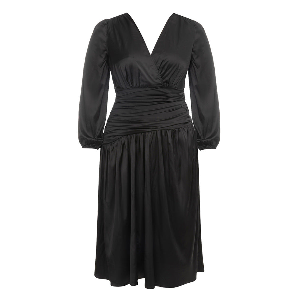 Damen Wickelkleid mit elegantem V-Ausschnitt und gerafftem Tailleneinsatz EB