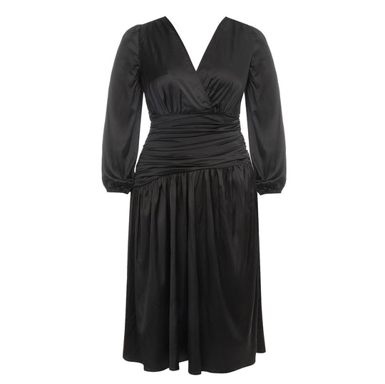 Damen Wickelkleid mit elegantem V-Ausschnitt und gerafftem Tailleneinsatz EB