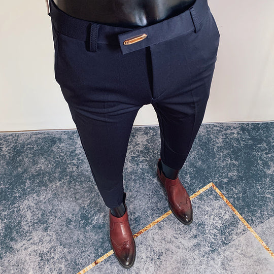 Herren nan taillierte Slimfit Anzughose mit elastischem Bund, verdecktem Reißverschluss und modischem Gürteldetail EB