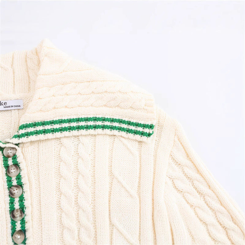 Damen Strickpullover mit hohem Kragen und Knopfleiste EB