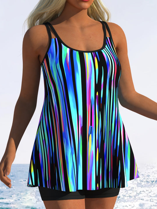 Damen Tankini mit verspieltem Streifenmuster und originellem Schnitt EB