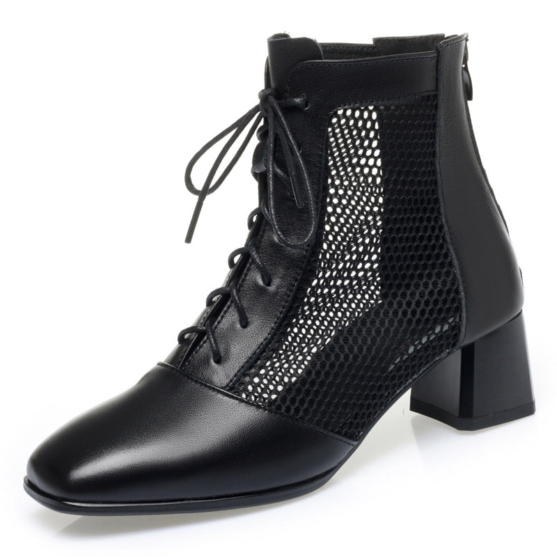 Damen Modische Stiefeletten mit luftiger Netzoptik und bequemem Blockabsatz EB