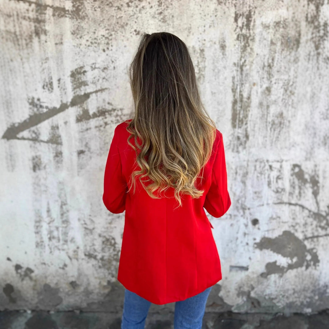 Damen Eleganter Blazer mit animalischem Muster an den Ärmeln EB
