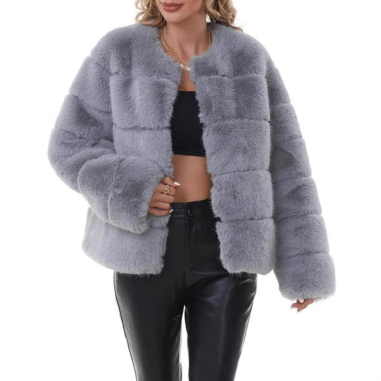 Damen Flauschige Kunstpelzjacke EB