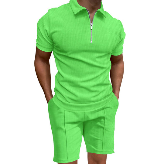 Herren Polo- und Shorts-Set mit modernem Reißverschluss und elastischem Bund EB