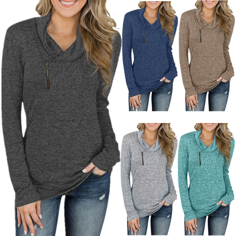 Damen gemütlicher Pullover mit Kragen und Reißverschluss EB
