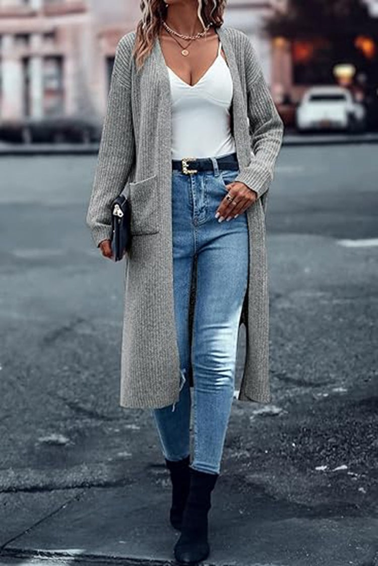 Damen Grobstrick-Kimono-Cardigan mit tiefen Taschen und offenen Ärmeln EB
