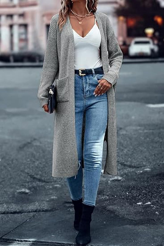 Damen Grobstrick-Kimono-Cardigan mit tiefen Taschen und offenen Ärmeln EB