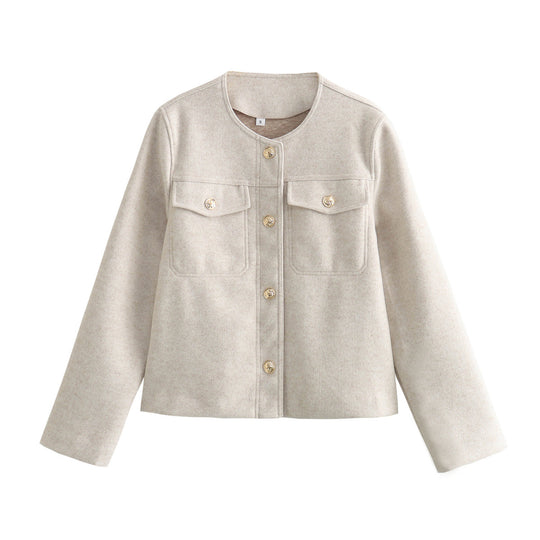 Damen elegante Bouclé-Jacke mit Knopfdetails und praktischen Taschen EB