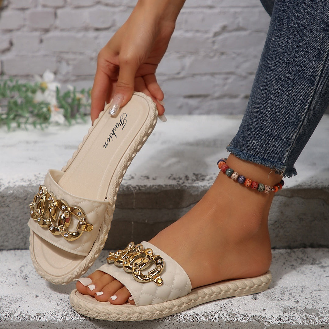 Damen Glamouröse Flipp-Flops mit hochwertiger Kettenverzierung EB