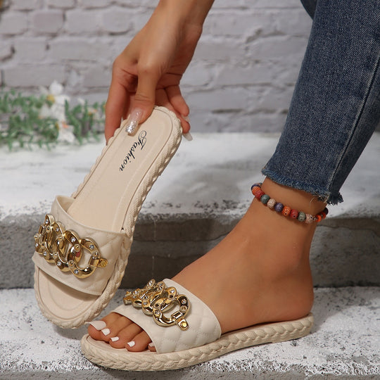 Damen Glamouröse Flipp-Flops mit hochwertiger Kettenverzierung EB