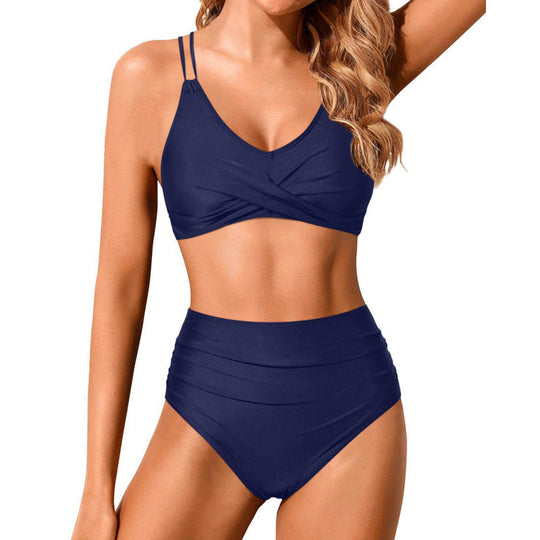 Damen Hochtailliertes Bikini-Set mit gerafftem Oberteil EB