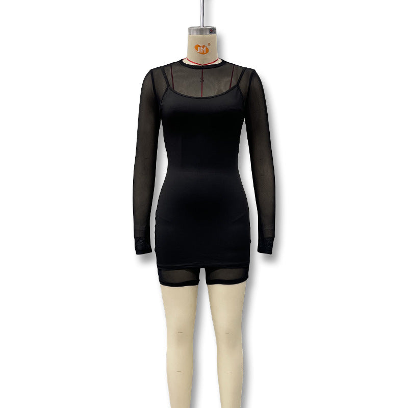 Damen Bodycon Kleid mit transparenten Ärmeln und figurbetontem Schnitt EB