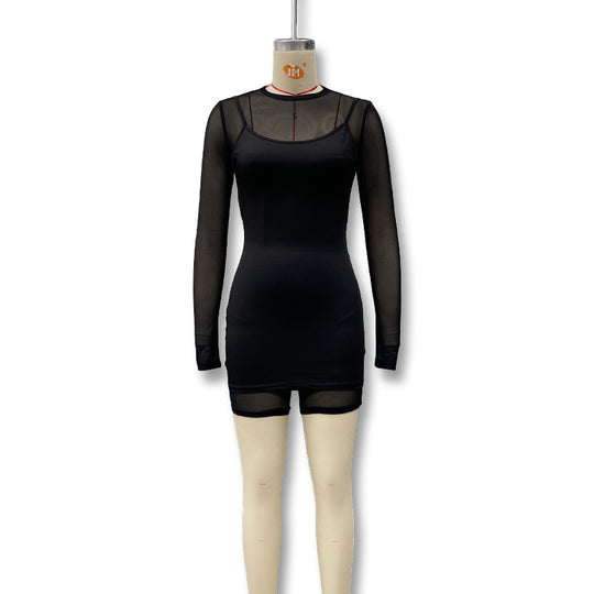 Damen Bodycon Kleid mit transparenten Ärmeln und figurbetontem Schnitt EB