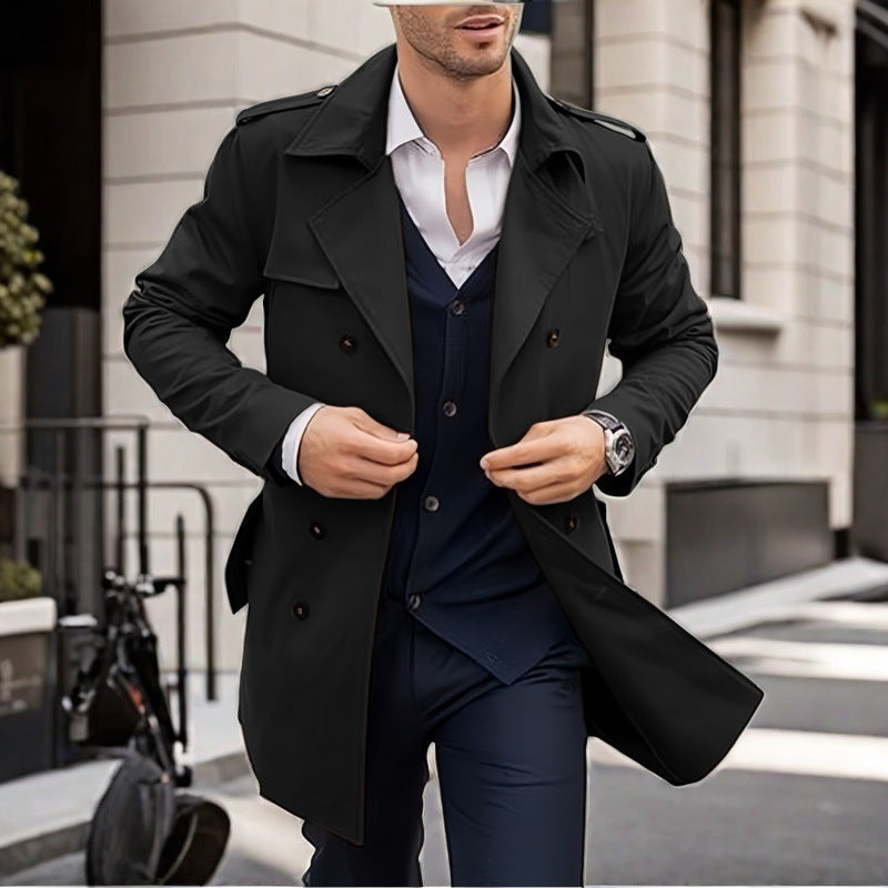 Herren Doppelt-knopf Trenchcoat mit praktischen Taschen EB